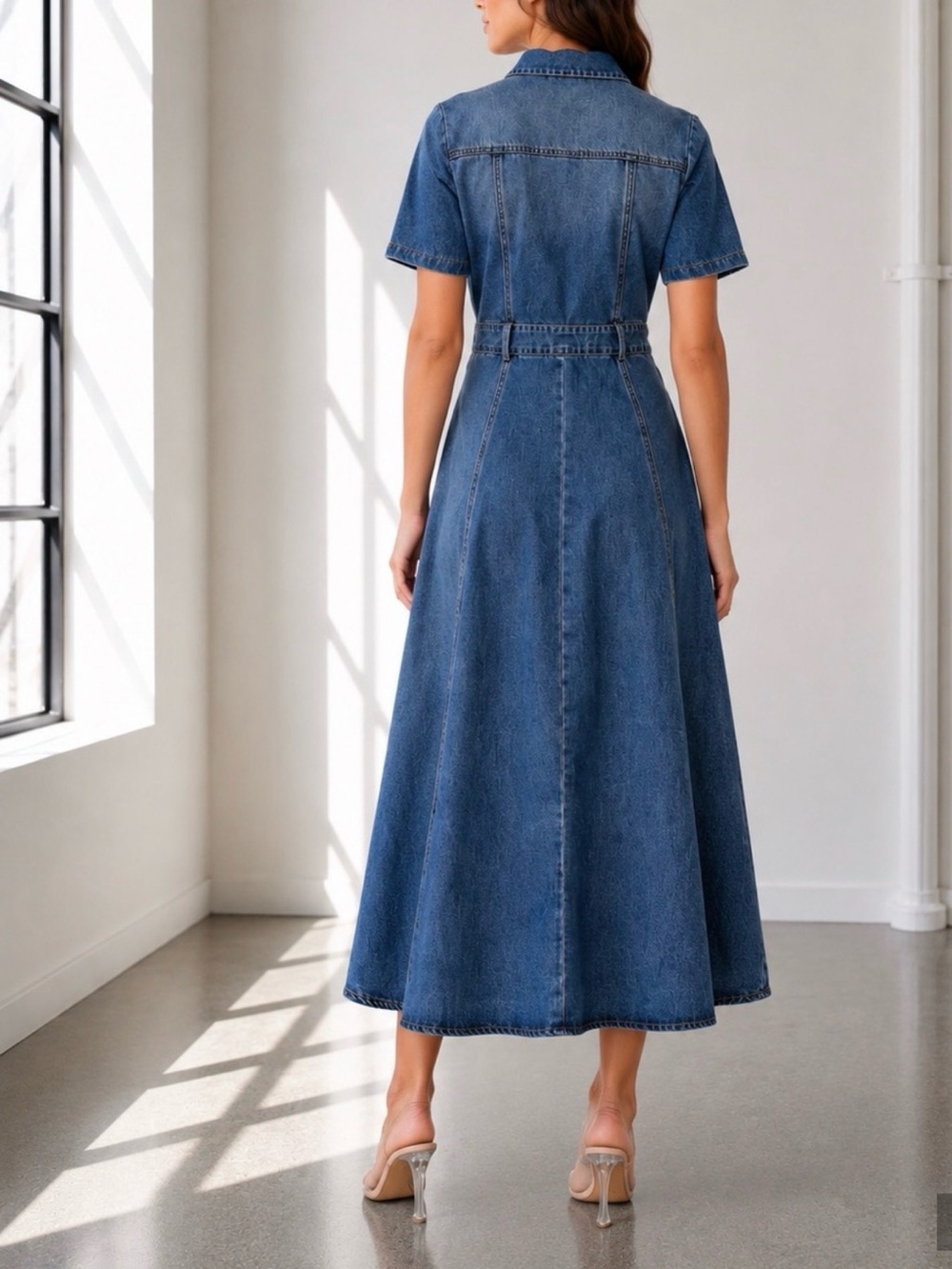 NWT Harper Blue Denim Button-Front Midi Dress L - Picture 3 of 6